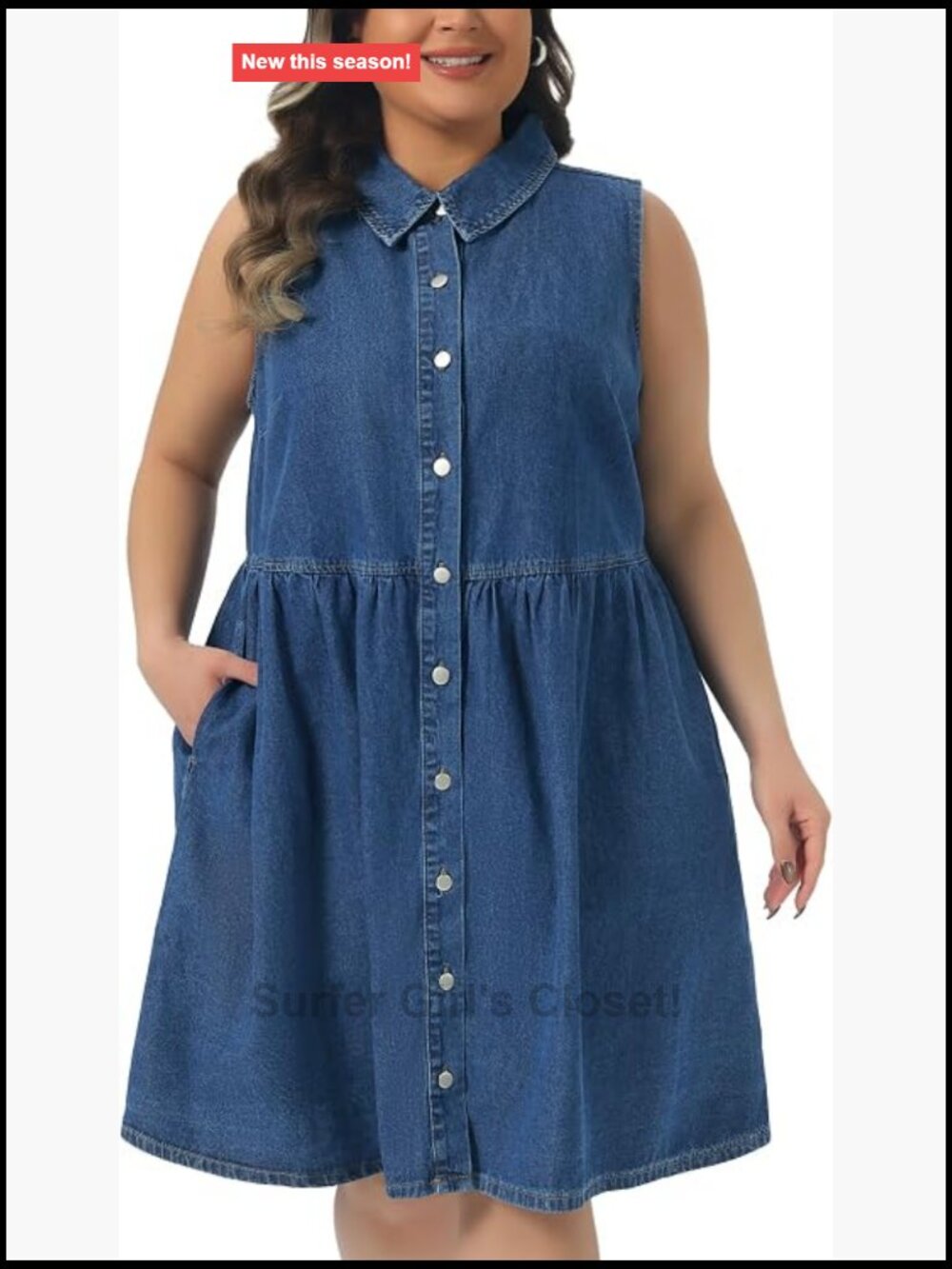 Plus Size Babydoll Denim Dress Sleeveless Button Down Midi Jean Dress